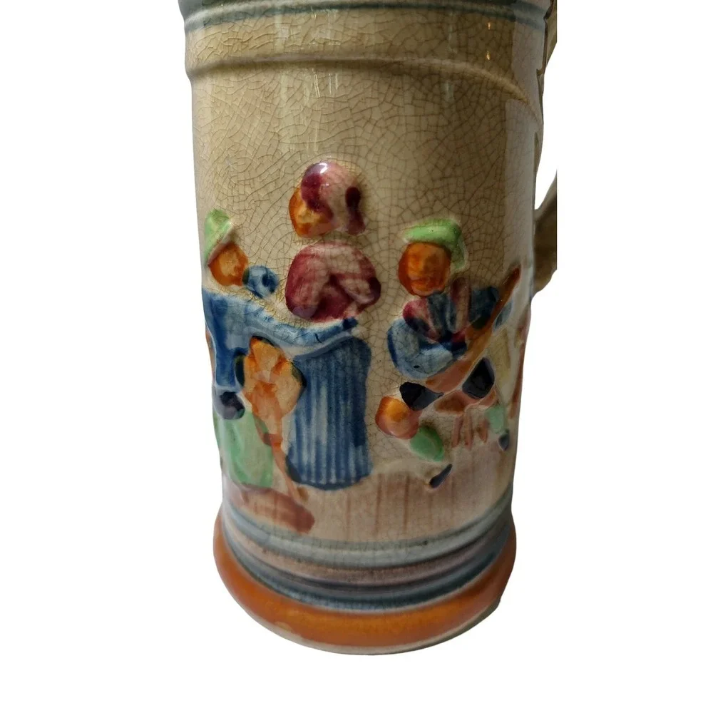 Vintage Beer Stein 3D Hand Painted Made in Japan Pub Bar Music Scene 7.25 in SEE